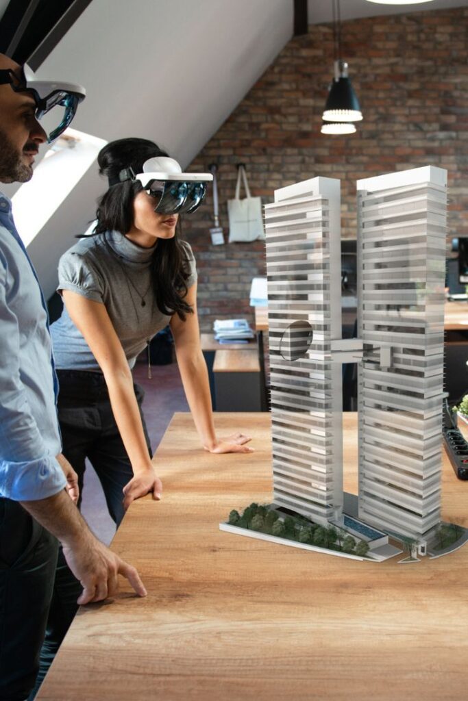 “Client using AR app to visualize furniture in living room”